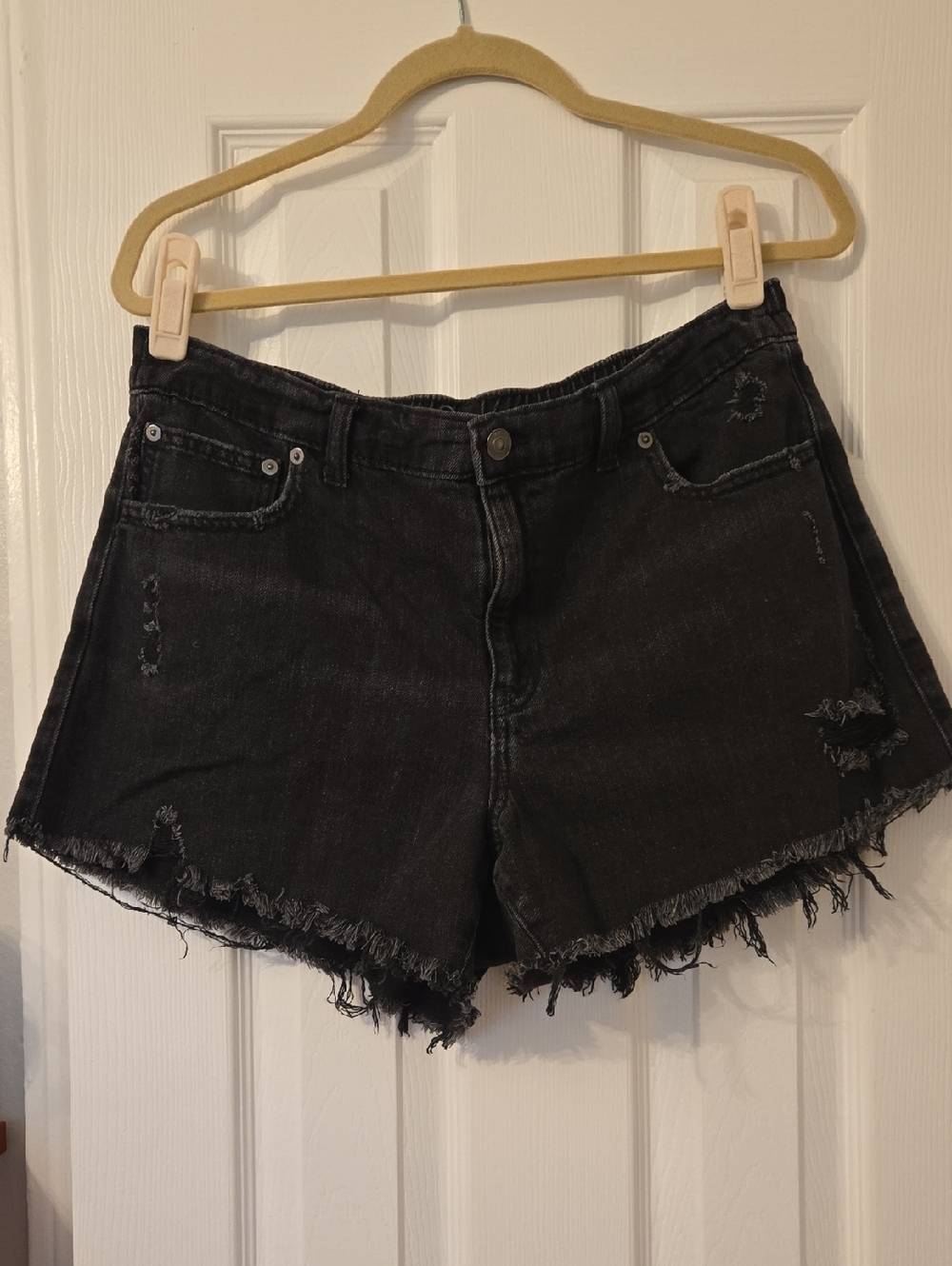 aerie Black Distressed Denim Cutoff Shorts